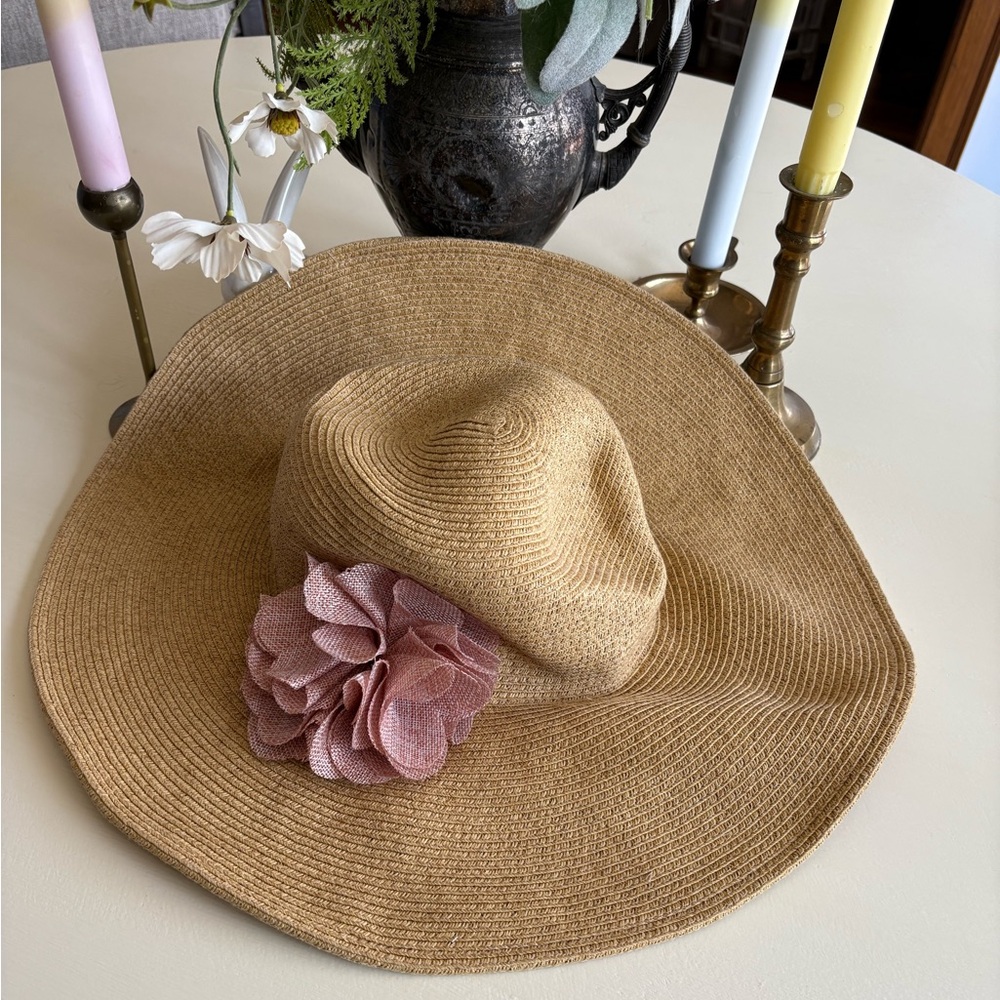 Sun Hat with Pink Flower Accent